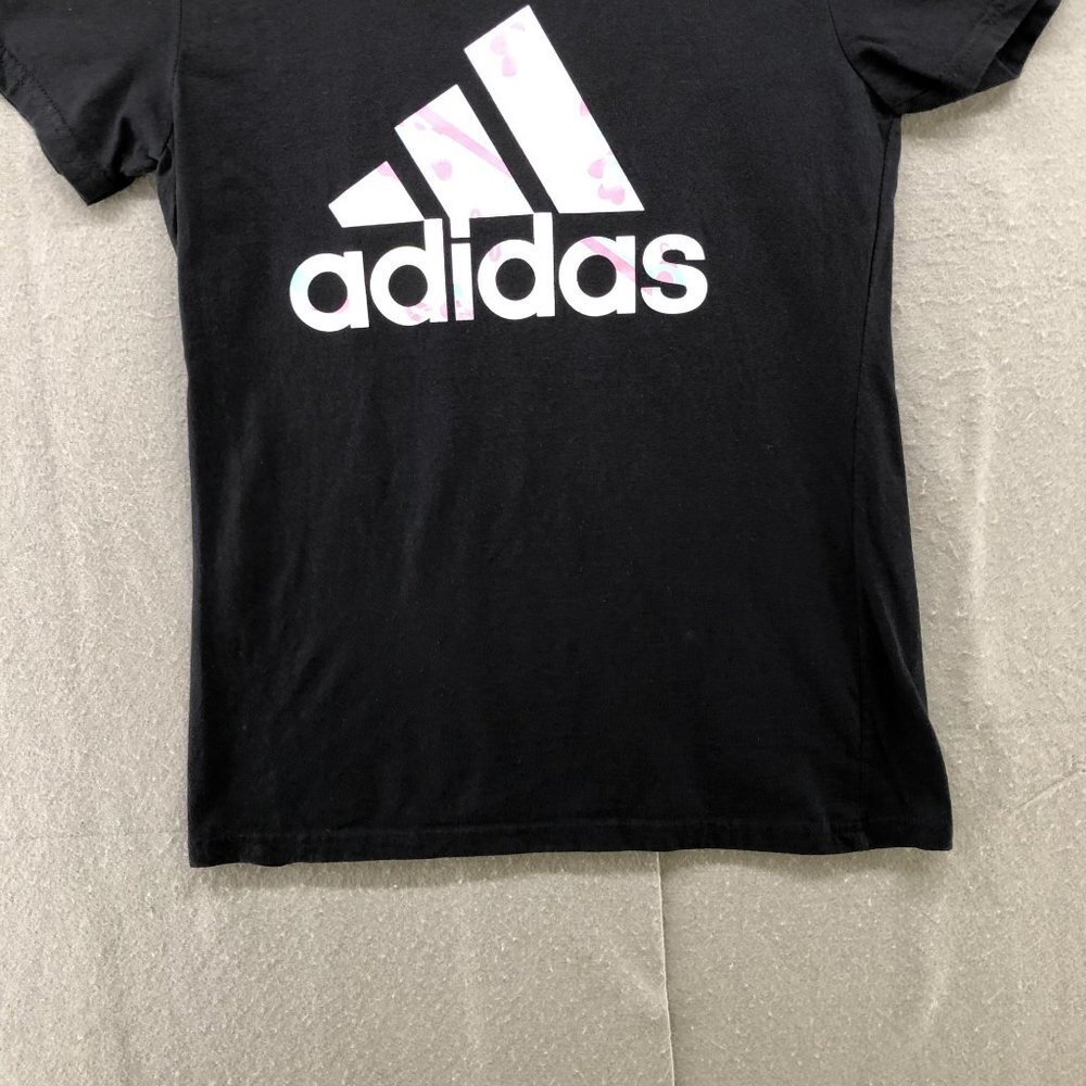 Adidas Black‎ T Shirt Womens S Short Sleeve Crewneck White Logo Cotton - Picture 4 of 8